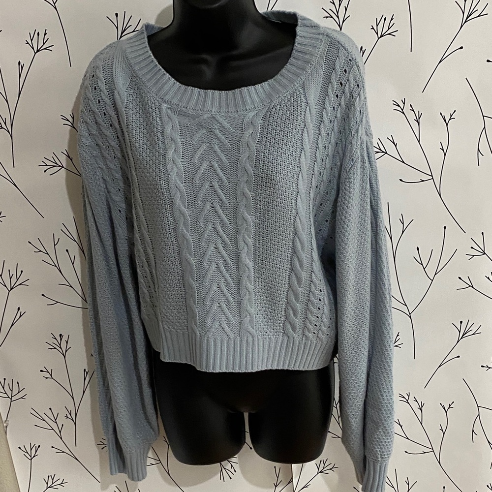 Elegant Sky Blue Cable Knit Sweater